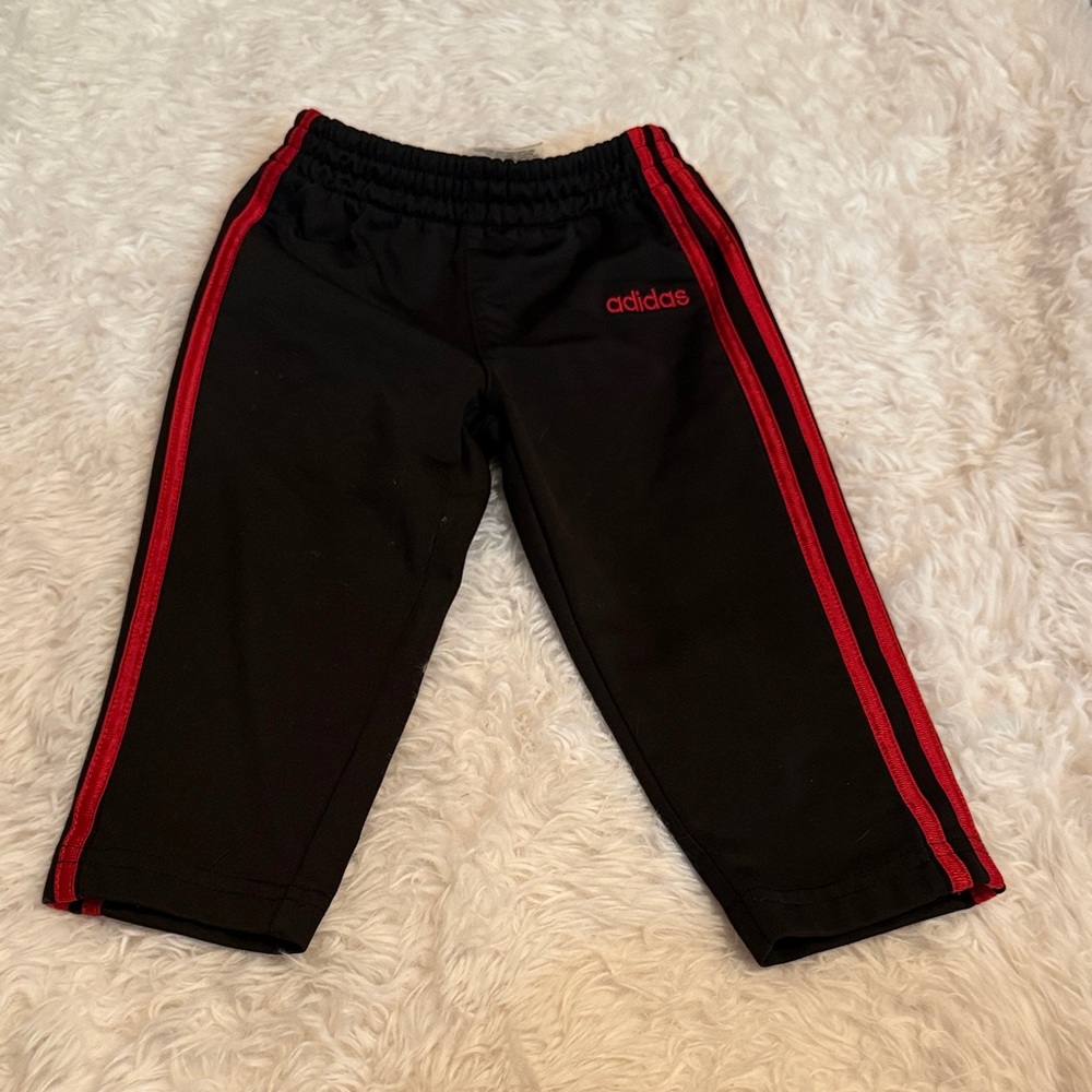 Adidas Kids Black Joggers with Red Stripes